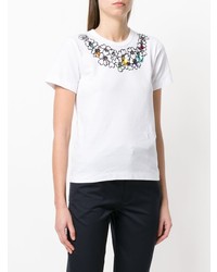 weißes besticktes T-Shirt mit einem Rundhalsausschnitt von Comme Des Garcons Comme Des Garcons