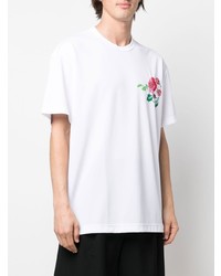 weißes besticktes T-Shirt mit einem Rundhalsausschnitt von Comme Des Garcons Homme Plus