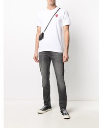 weißes besticktes T-Shirt mit einem Rundhalsausschnitt von Comme Des Garcons Play