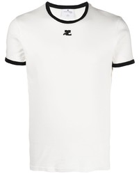 weißes besticktes T-Shirt mit einem Rundhalsausschnitt von Courrèges