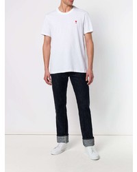 weißes besticktes T-Shirt mit einem Rundhalsausschnitt von AMI Alexandre Mattiussi