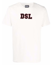 weißes besticktes T-Shirt mit einem Rundhalsausschnitt von Diesel