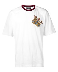weißes besticktes T-Shirt mit einem Rundhalsausschnitt von Dolce & Gabbana