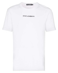 weißes besticktes T-Shirt mit einem Rundhalsausschnitt von Dolce & Gabbana