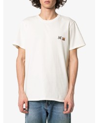 weißes besticktes T-Shirt mit einem Rundhalsausschnitt von MAISON KITSUNÉ