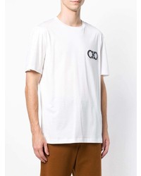 weißes besticktes T-Shirt mit einem Rundhalsausschnitt von Salvatore Ferragamo