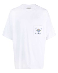 weißes besticktes T-Shirt mit einem Rundhalsausschnitt von Drôle De Monsieur