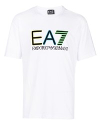 weißes besticktes T-Shirt mit einem Rundhalsausschnitt von Ea7 Emporio Armani