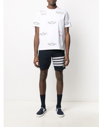 weißes besticktes T-Shirt mit einem Rundhalsausschnitt von Thom Browne