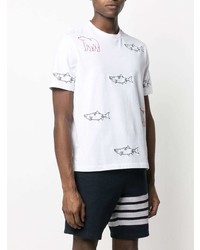 weißes besticktes T-Shirt mit einem Rundhalsausschnitt von Thom Browne