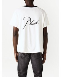 weißes besticktes T-Shirt mit einem Rundhalsausschnitt von Rhude