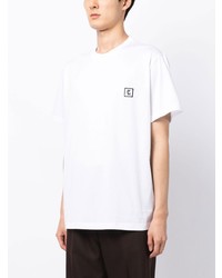 weißes besticktes T-Shirt mit einem Rundhalsausschnitt von Wooyoungmi