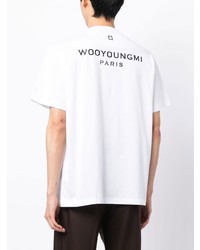 weißes besticktes T-Shirt mit einem Rundhalsausschnitt von Wooyoungmi