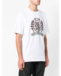 weißes besticktes T-Shirt mit einem Rundhalsausschnitt von Hilfiger Collection
