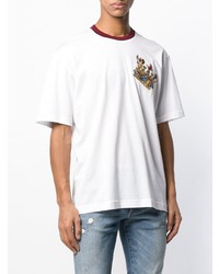 weißes besticktes T-Shirt mit einem Rundhalsausschnitt von Dolce & Gabbana