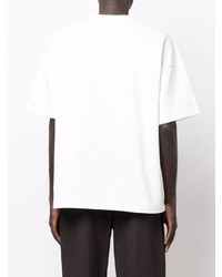 weißes besticktes T-Shirt mit einem Rundhalsausschnitt von Jil Sander