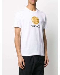 weißes besticktes T-Shirt mit einem Rundhalsausschnitt von Versace