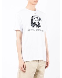 weißes besticktes T-Shirt mit einem Rundhalsausschnitt von Armani Exchange