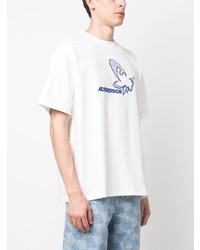 weißes besticktes T-Shirt mit einem Rundhalsausschnitt von Ader Error