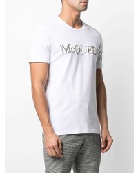 weißes besticktes T-Shirt mit einem Rundhalsausschnitt von Alexander McQueen