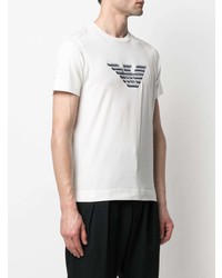 weißes besticktes T-Shirt mit einem Rundhalsausschnitt von Emporio Armani