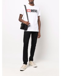 weißes besticktes T-Shirt mit einem Rundhalsausschnitt von Diesel