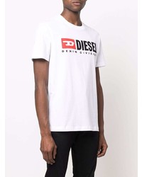 weißes besticktes T-Shirt mit einem Rundhalsausschnitt von Diesel