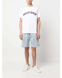 weißes besticktes T-Shirt mit einem Rundhalsausschnitt von Tommy Hilfiger