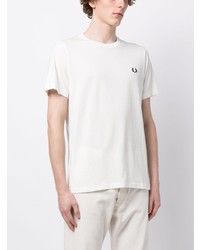 weißes besticktes T-Shirt mit einem Rundhalsausschnitt von Fred Perry