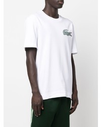 weißes besticktes T-Shirt mit einem Rundhalsausschnitt von Lacoste