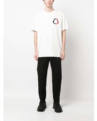 weißes besticktes T-Shirt mit einem Rundhalsausschnitt von Moncler