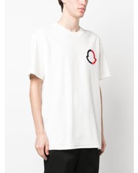 weißes besticktes T-Shirt mit einem Rundhalsausschnitt von Moncler