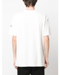 weißes besticktes T-Shirt mit einem Rundhalsausschnitt von Moncler