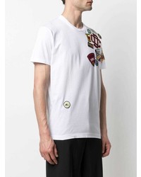 weißes besticktes T-Shirt mit einem Rundhalsausschnitt von DSQUARED2