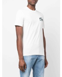 weißes besticktes T-Shirt mit einem Rundhalsausschnitt von Lacoste