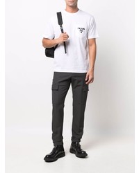 weißes besticktes T-Shirt mit einem Rundhalsausschnitt von Prada
