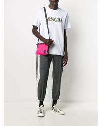 weißes besticktes T-Shirt mit einem Rundhalsausschnitt von MSGM