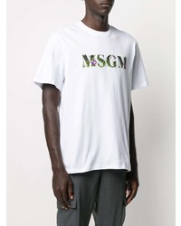 weißes besticktes T-Shirt mit einem Rundhalsausschnitt von MSGM