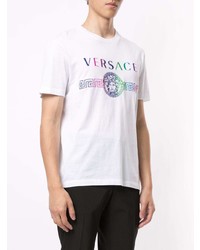 weißes besticktes T-Shirt mit einem Rundhalsausschnitt von Versace