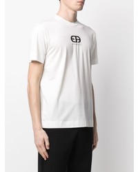 weißes besticktes T-Shirt mit einem Rundhalsausschnitt von Emporio Armani