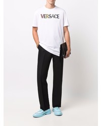 weißes besticktes T-Shirt mit einem Rundhalsausschnitt von Versace