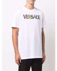 weißes besticktes T-Shirt mit einem Rundhalsausschnitt von Versace