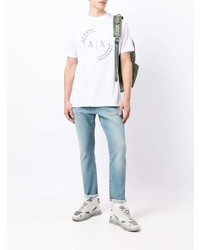 weißes besticktes T-Shirt mit einem Rundhalsausschnitt von Armani Exchange