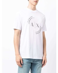 weißes besticktes T-Shirt mit einem Rundhalsausschnitt von Armani Exchange