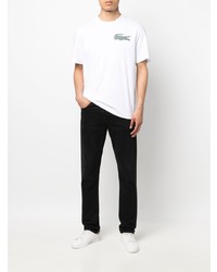 weißes besticktes T-Shirt mit einem Rundhalsausschnitt von Lacoste