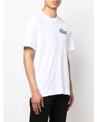 weißes besticktes T-Shirt mit einem Rundhalsausschnitt von Lacoste