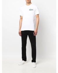 weißes besticktes T-Shirt mit einem Rundhalsausschnitt von Lacoste