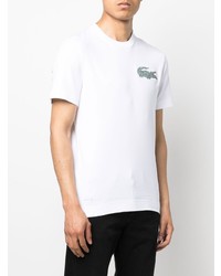 weißes besticktes T-Shirt mit einem Rundhalsausschnitt von Lacoste