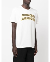 weißes besticktes T-Shirt mit einem Rundhalsausschnitt von Automobili Lamborghini