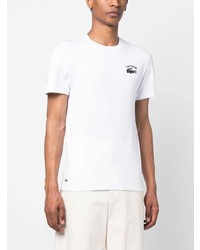 weißes besticktes T-Shirt mit einem Rundhalsausschnitt von Lacoste